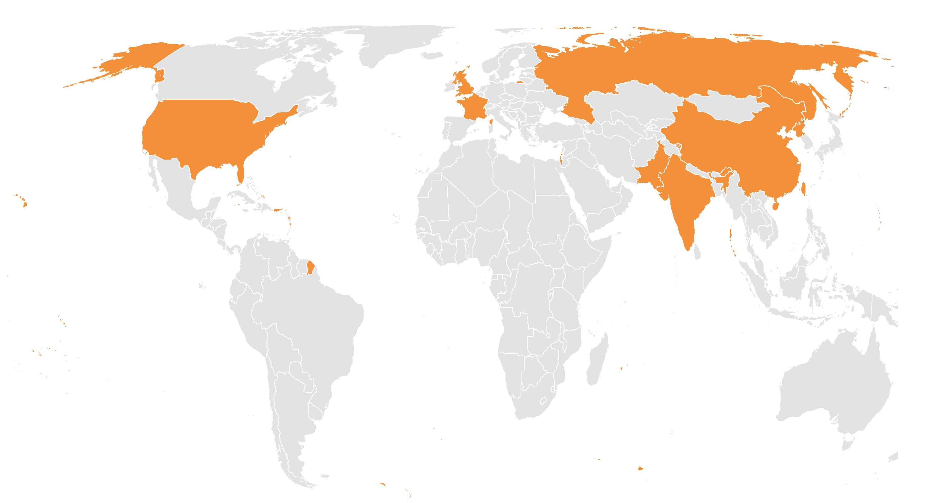 World map highlighting countries with nuclear modernization programmes