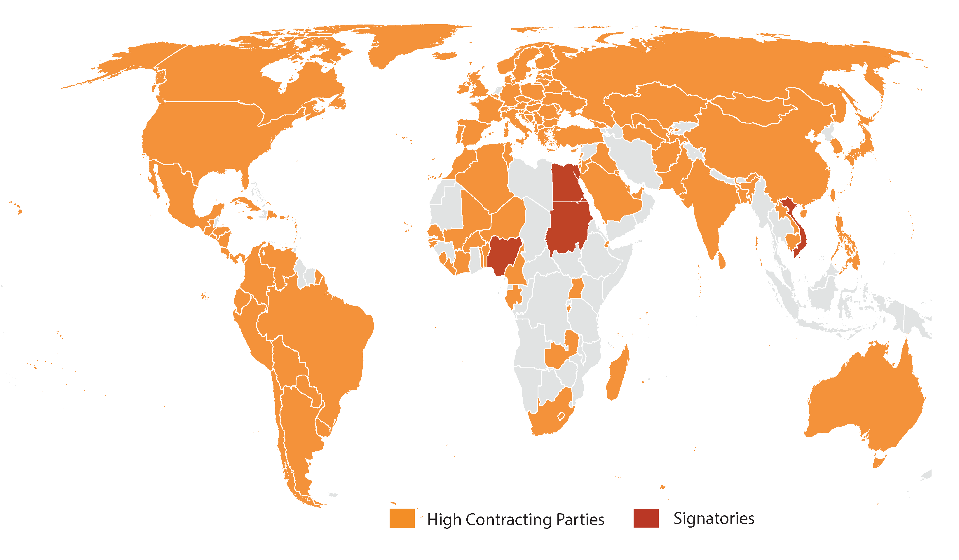 World map showing High Contracting Parties and signatory States